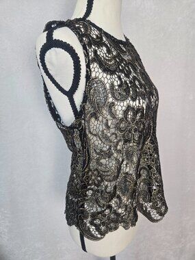 Sans Souci Top Love Letter Collection Elegant Black Lace & Gold Evening Top L